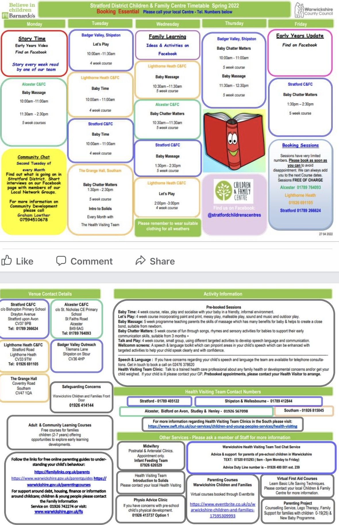 Stratford District Children and Family Centre Timetable Spring 2022