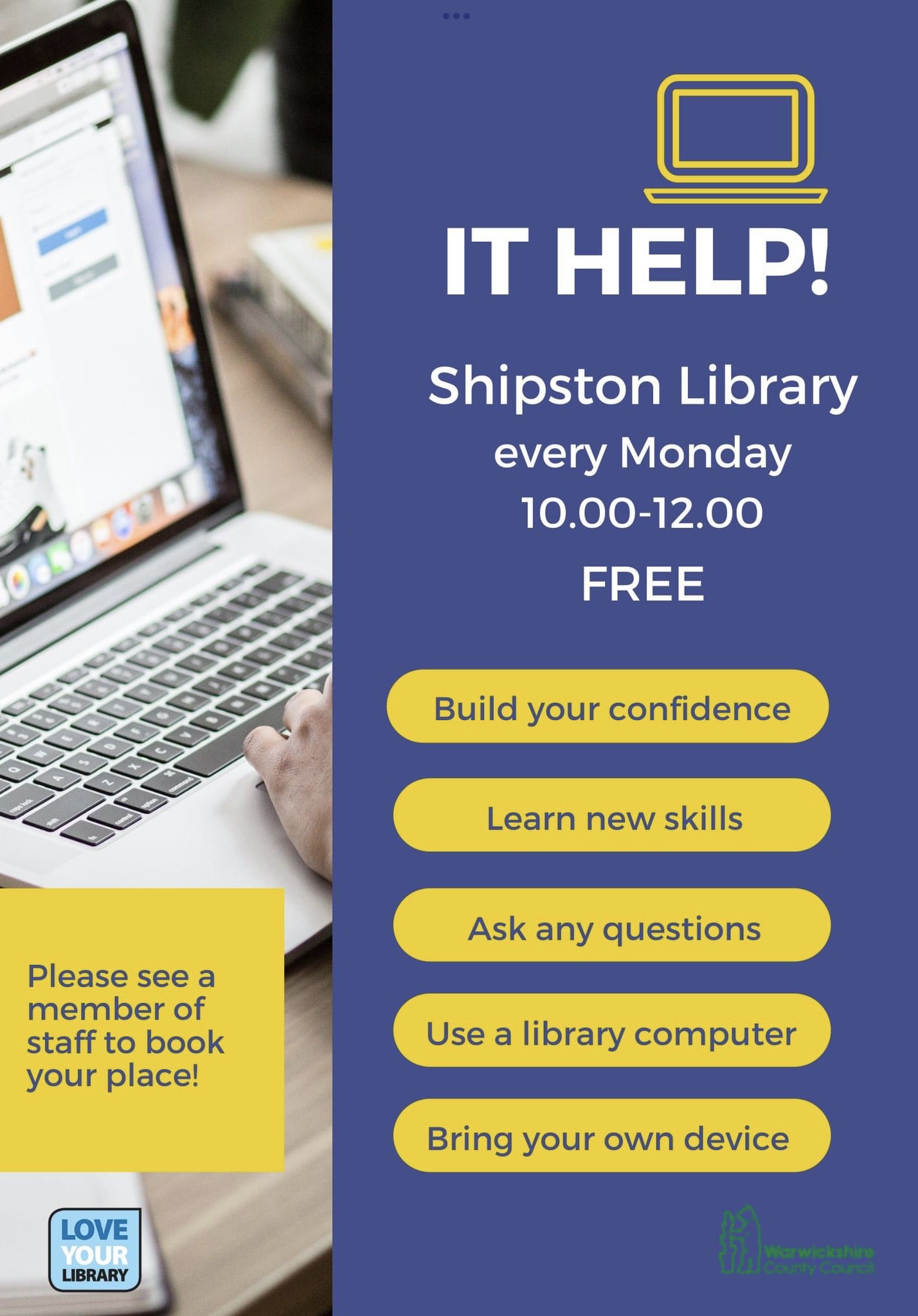 FREE IT Help at Shipston Library every Monday 10:00 - 12:00