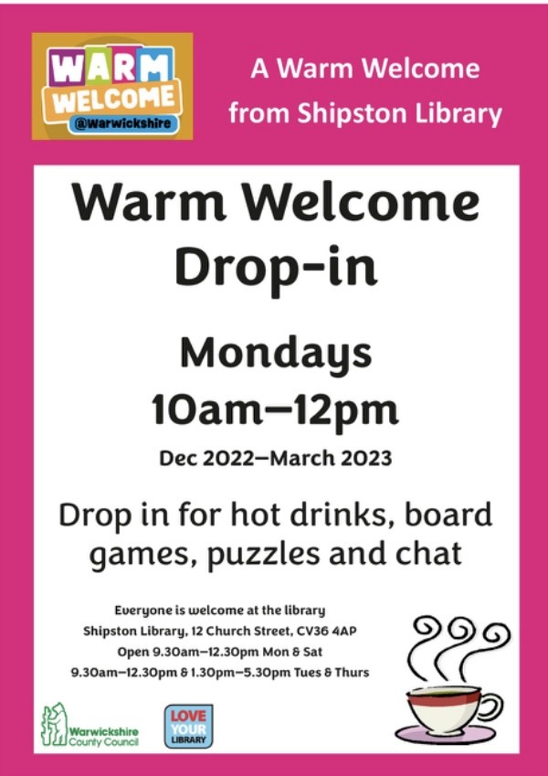 Warm Welcome Drop-in at Shipston Library Mondays 10:00 - 12:00