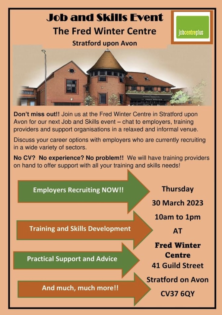 Job and Skills Event at The Fred Winter Centre Stratford upon Avon Thursday 30 March