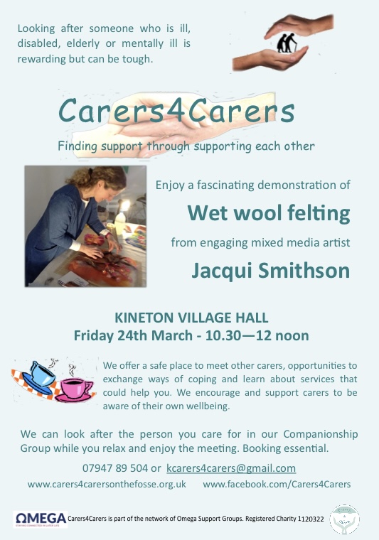 Carers4Carers monthly meeting at Kineton Village Hall Friday 24 March 10.30 - 12 noon