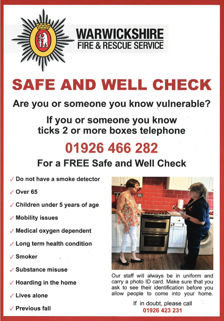 FREE Safe and Well Check from Warwickshire Fire and Rescue Service