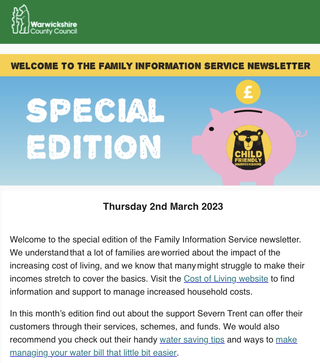 Family Information Service (FIS) Newsletter - Severn Trent Special Edition