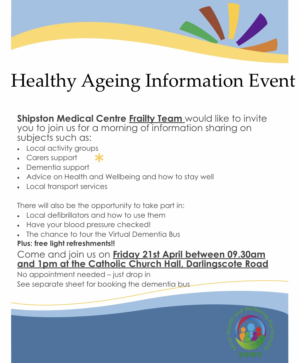 Healthy Ageing Information Event in Shipston on Stour on Friday 21 April