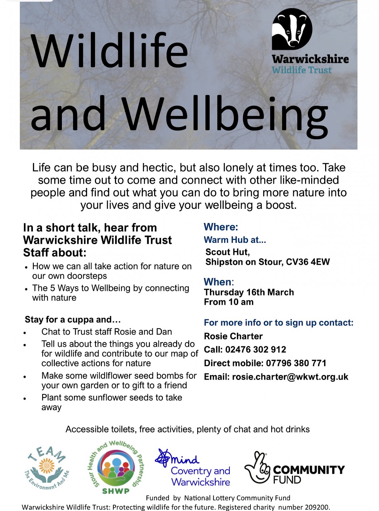 Warwickshire Wildlife Trust at Shipston Winter Warm Hub on Thursday 16 March