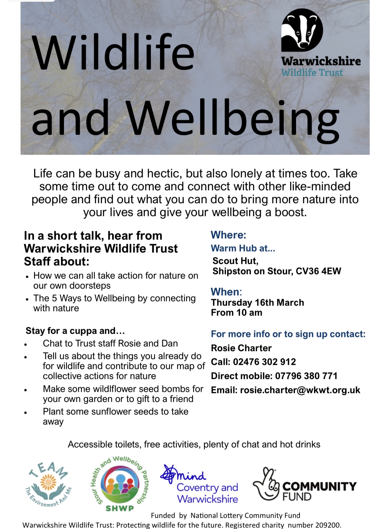 Warwickshire Wildlife Trust at Shipston Winter Warm Hub on Thursday 16 March