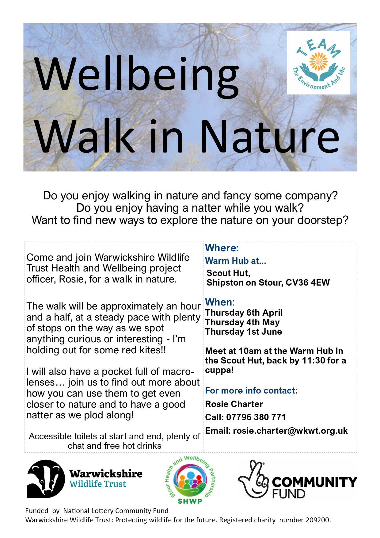 Wellbeing Walk in Nature with Warwickshire Wildlife Trust from the Scout Hut at 10:00 Thursday 4 May
