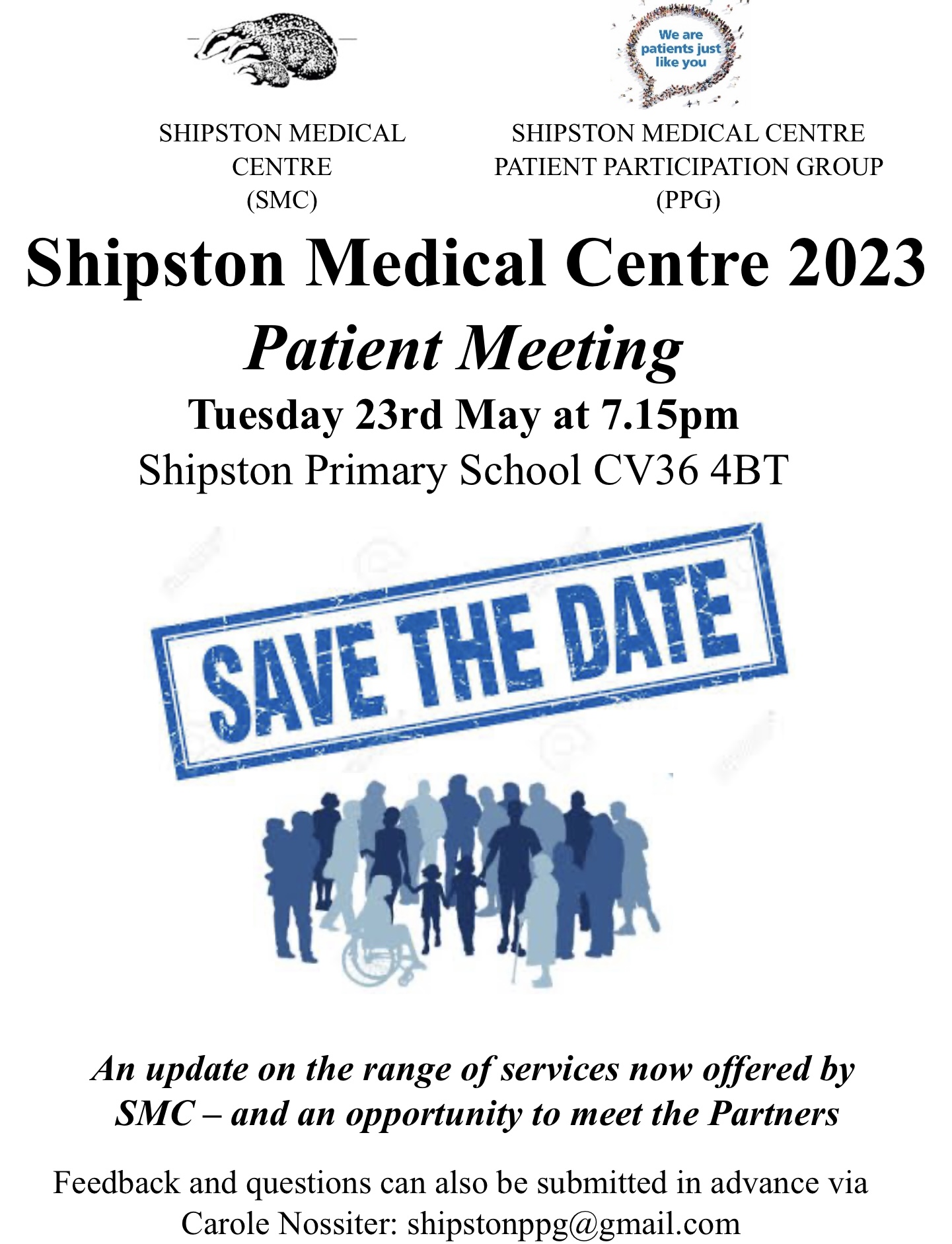 Shipston Medical Centre Patient Meeting - Tuesday 23 May at Shipston Primary School