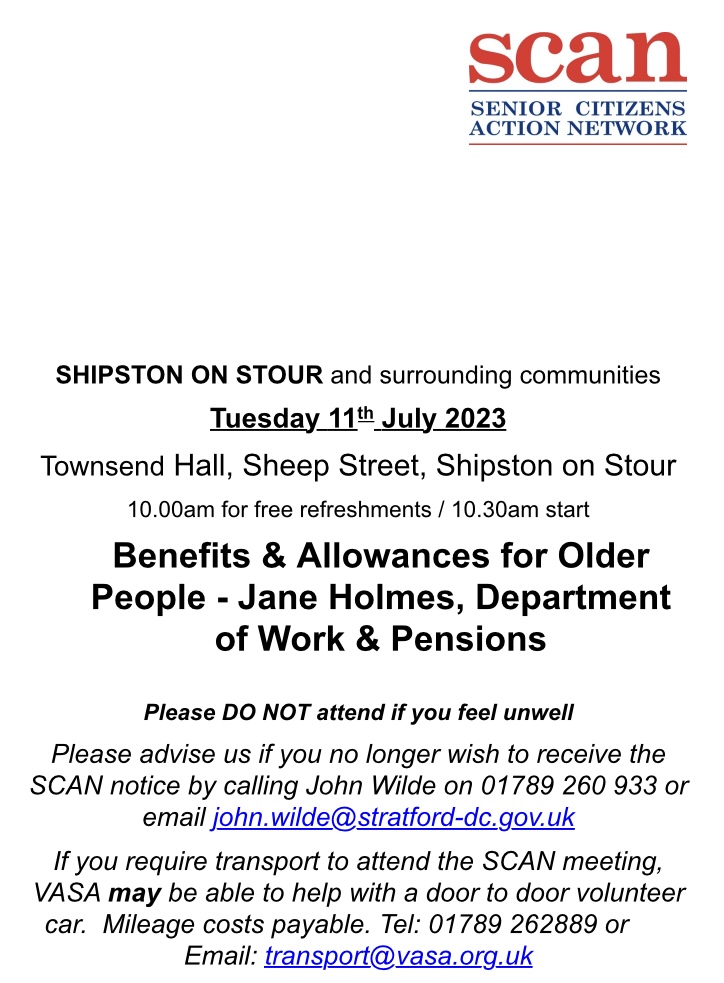 SCAN - Senior Citizens Action Network Tuesday 11 July