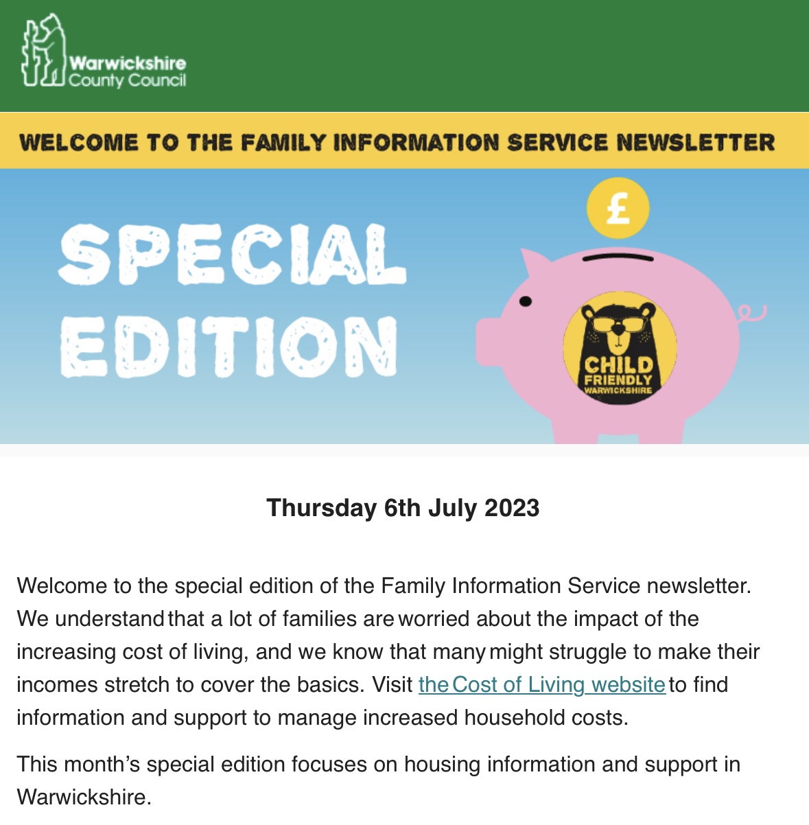 Family Information Service (FIS) Newsletter - Housing Information and Support Special Edition