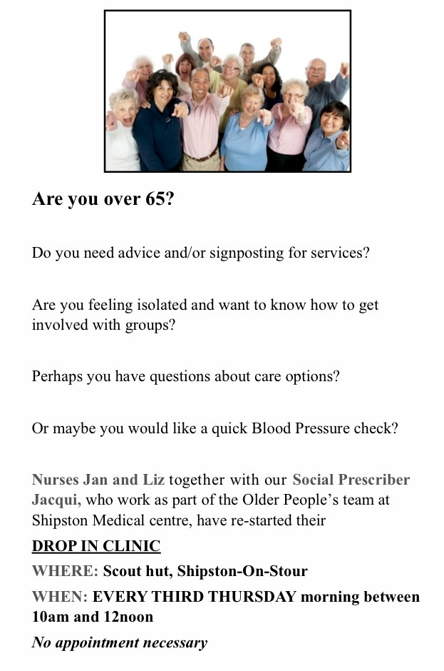 Over 65 Drop In Clinics at the Shipston Community Warm Hub