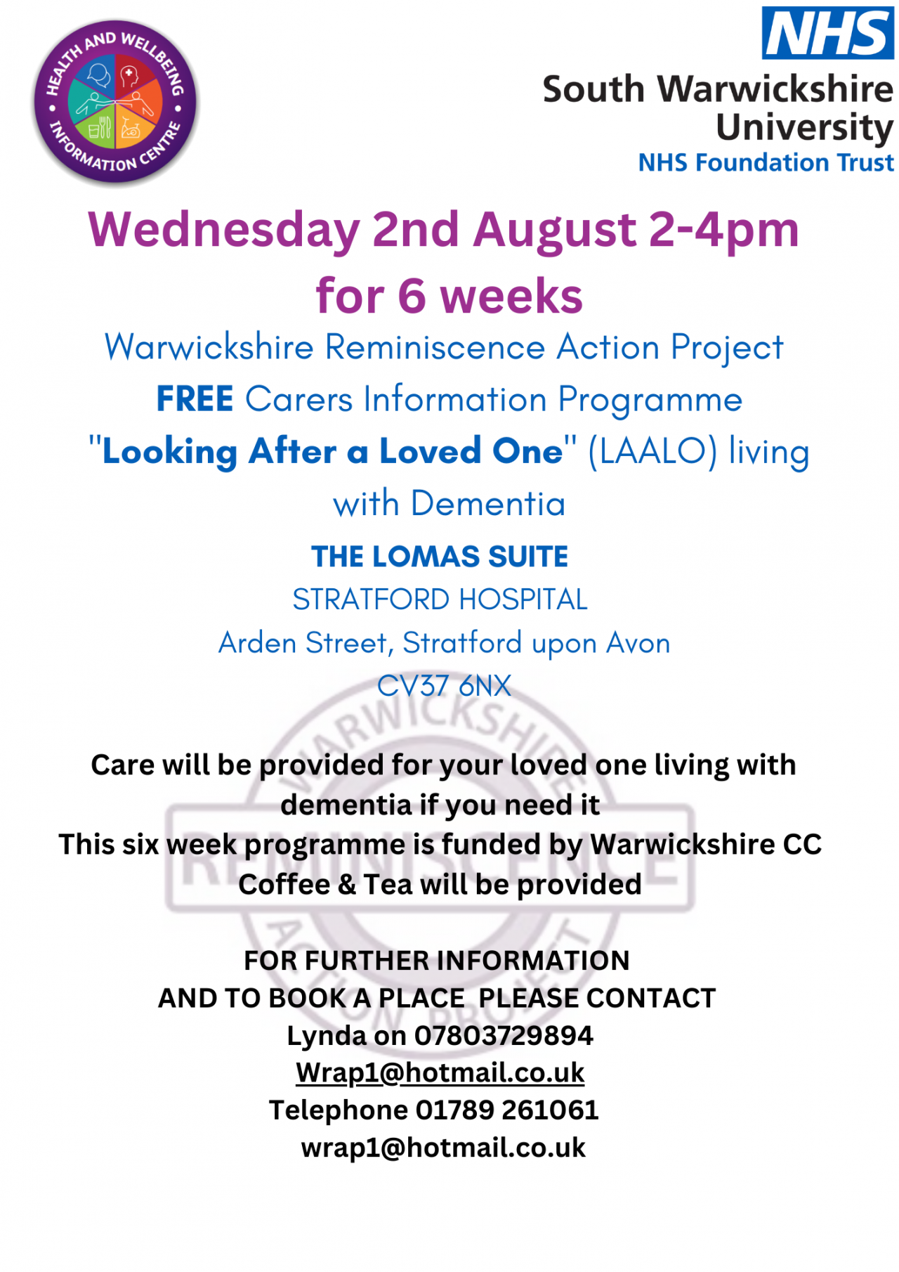 FREE Carers Information Programme - Looking after a loved one living with Dementia