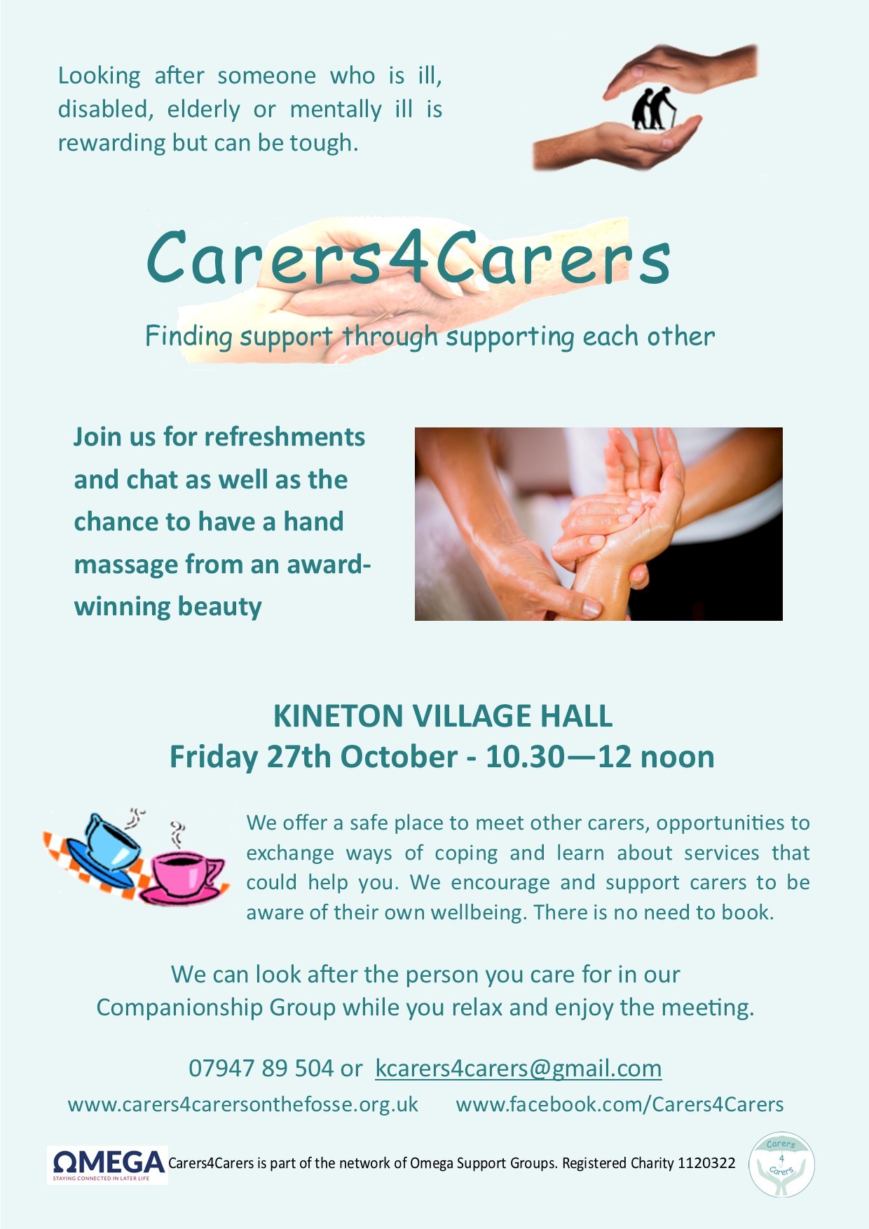Carers4Carers monthly meeting at Kineton Village Hall Friday 27 October 10.30 - 12 noon