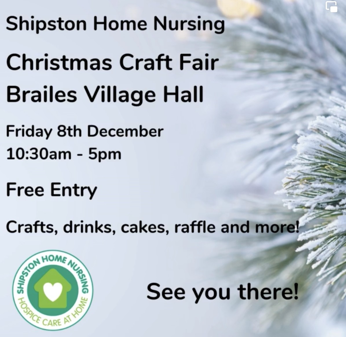 Shipston Home Nursing Christmas Craft Fair Friday 8 December at Brailes Village Hall