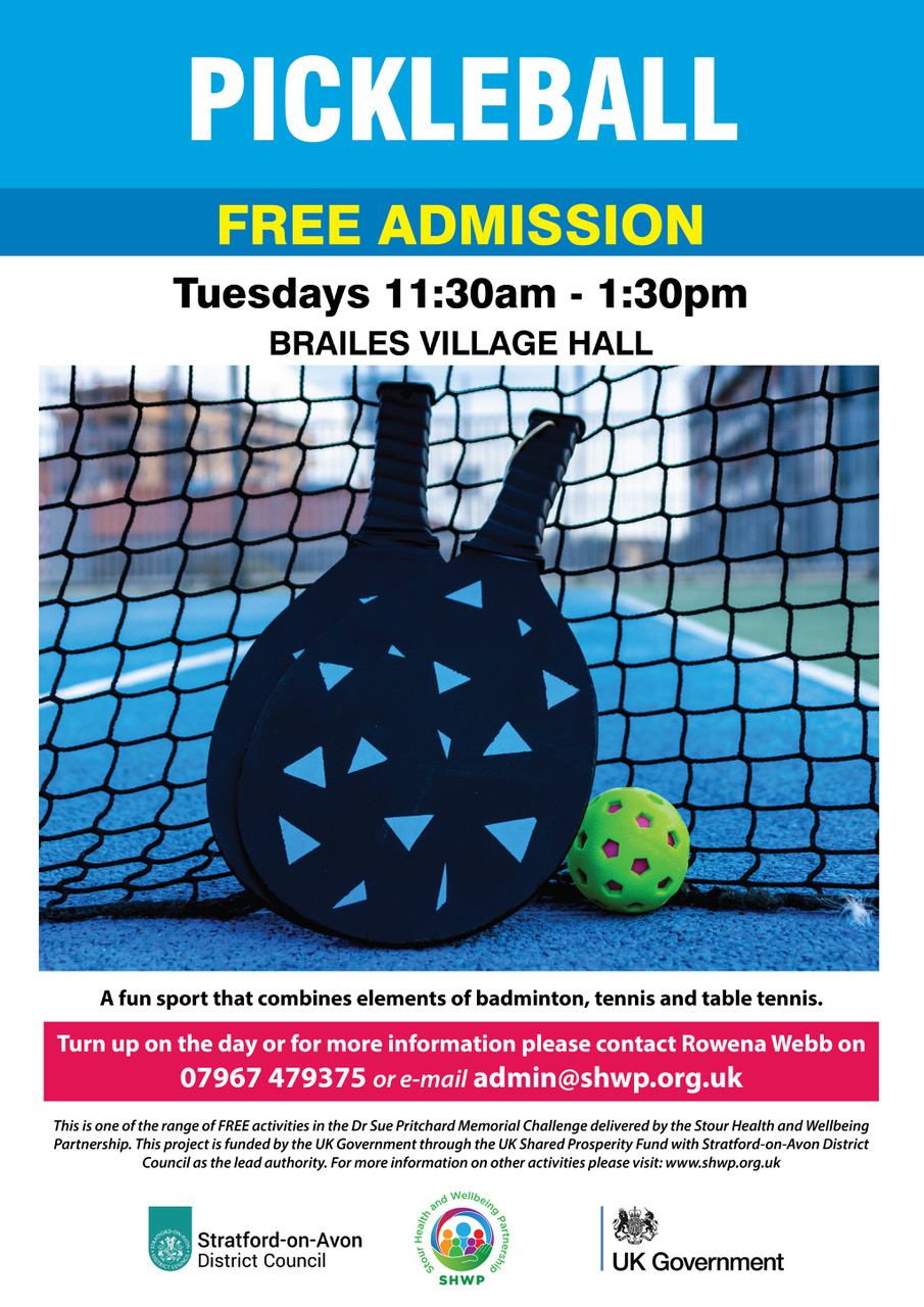 NEW and FREE Pickleball at Brailes Village Hall starts on Tuesday 9 January