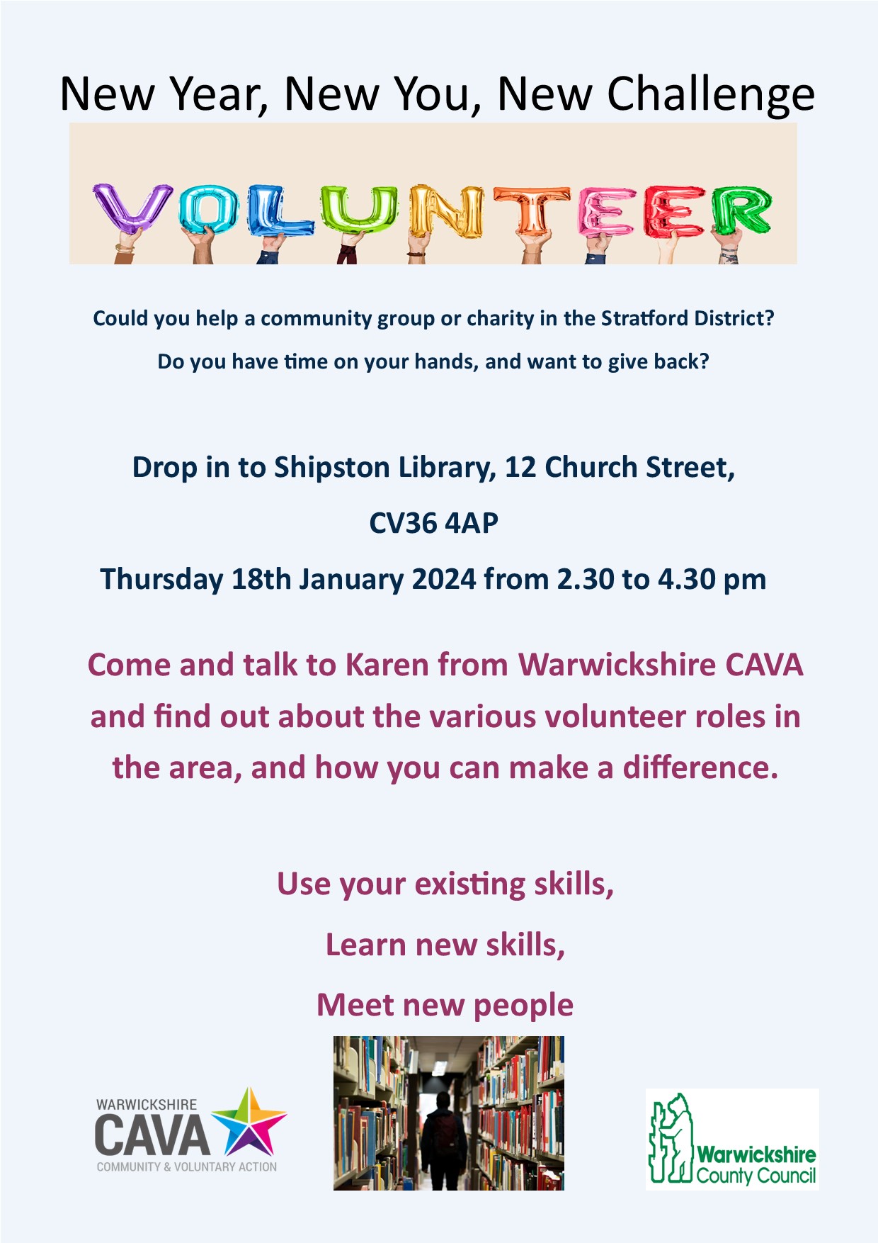 Volunteer Drop In at Shipston on Stour Library on Thursday 18 January