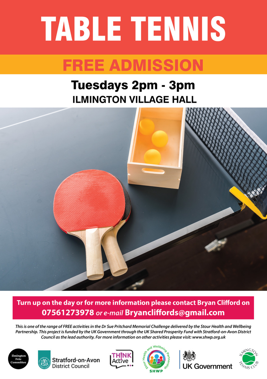 FREE Table Tennis at Ilmington Village Hall - Tuesdays 14:00 - 15:00