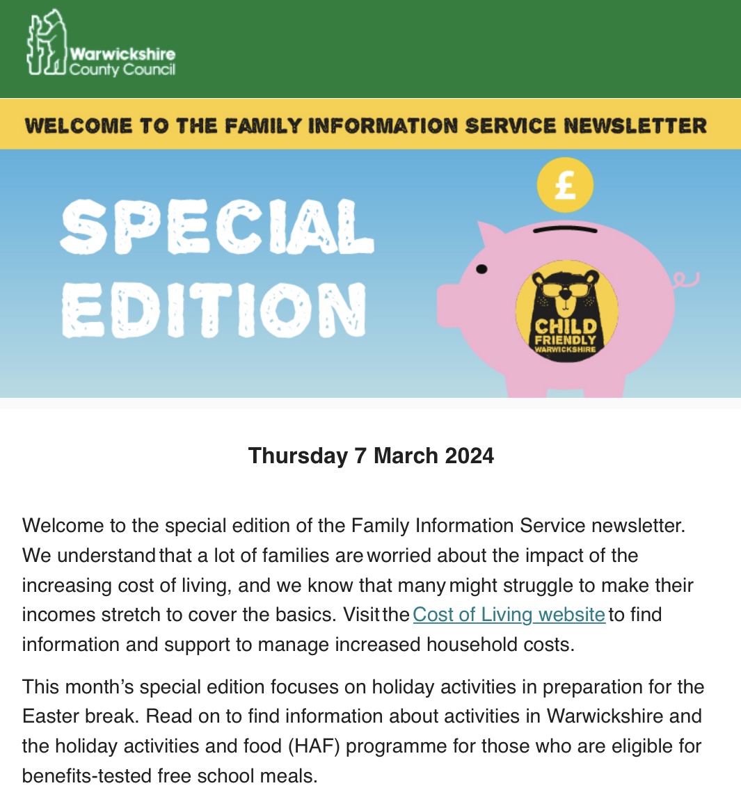 Family Information Service (FIS) Newsletter - Holidays, Activities and Food (HAF) Programme Special Edition