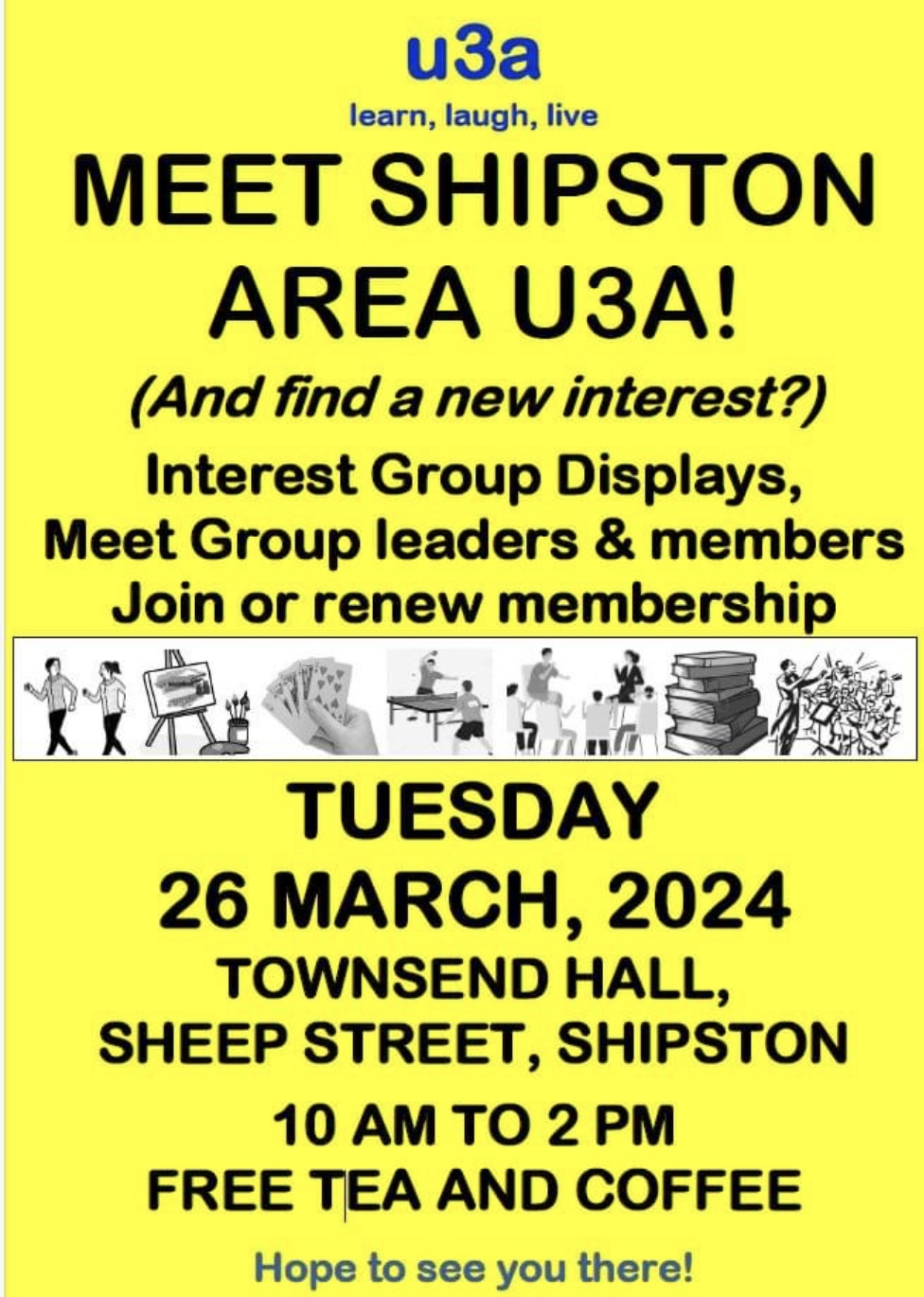 Meet Shipston Area U3A at the Townsend Hall, Shipston on Stour - Tuesday 26 March