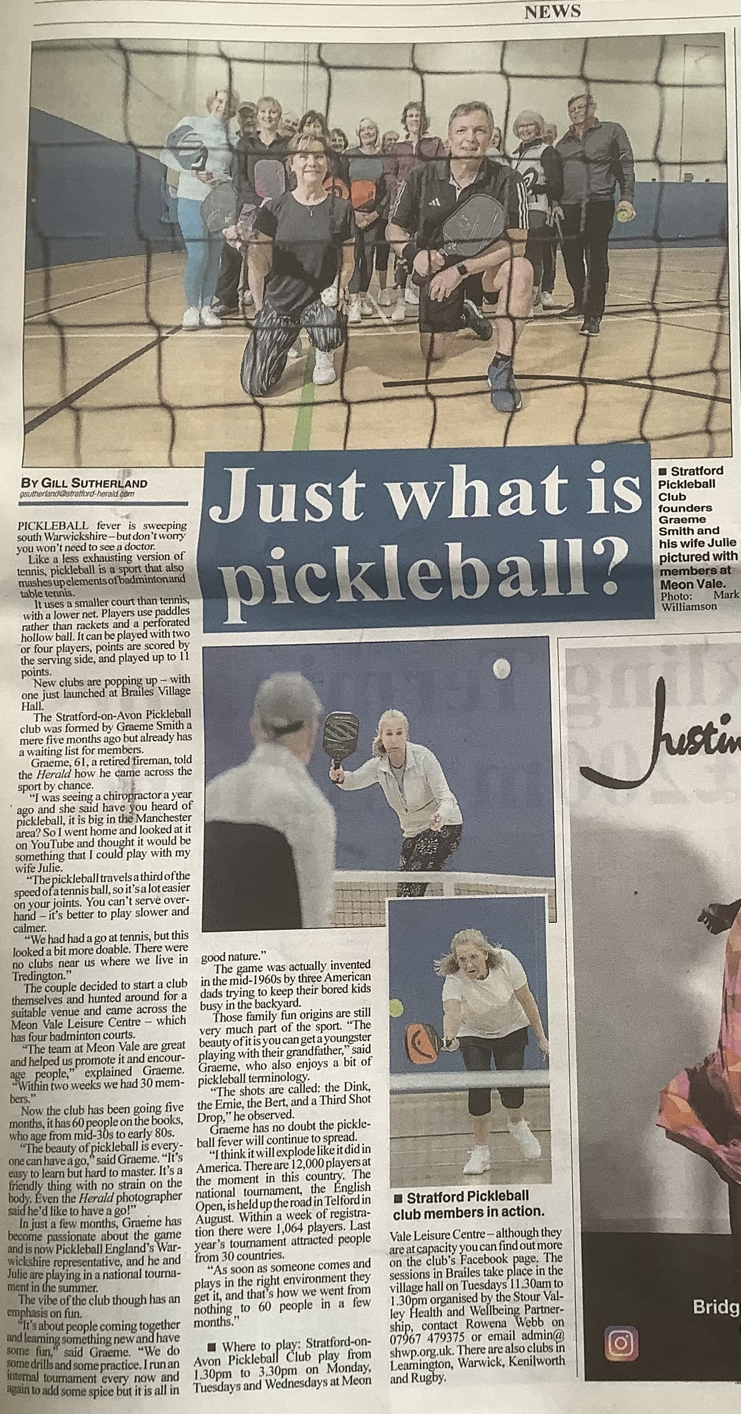 Pickleball at Brailes - article in Stratford Herald