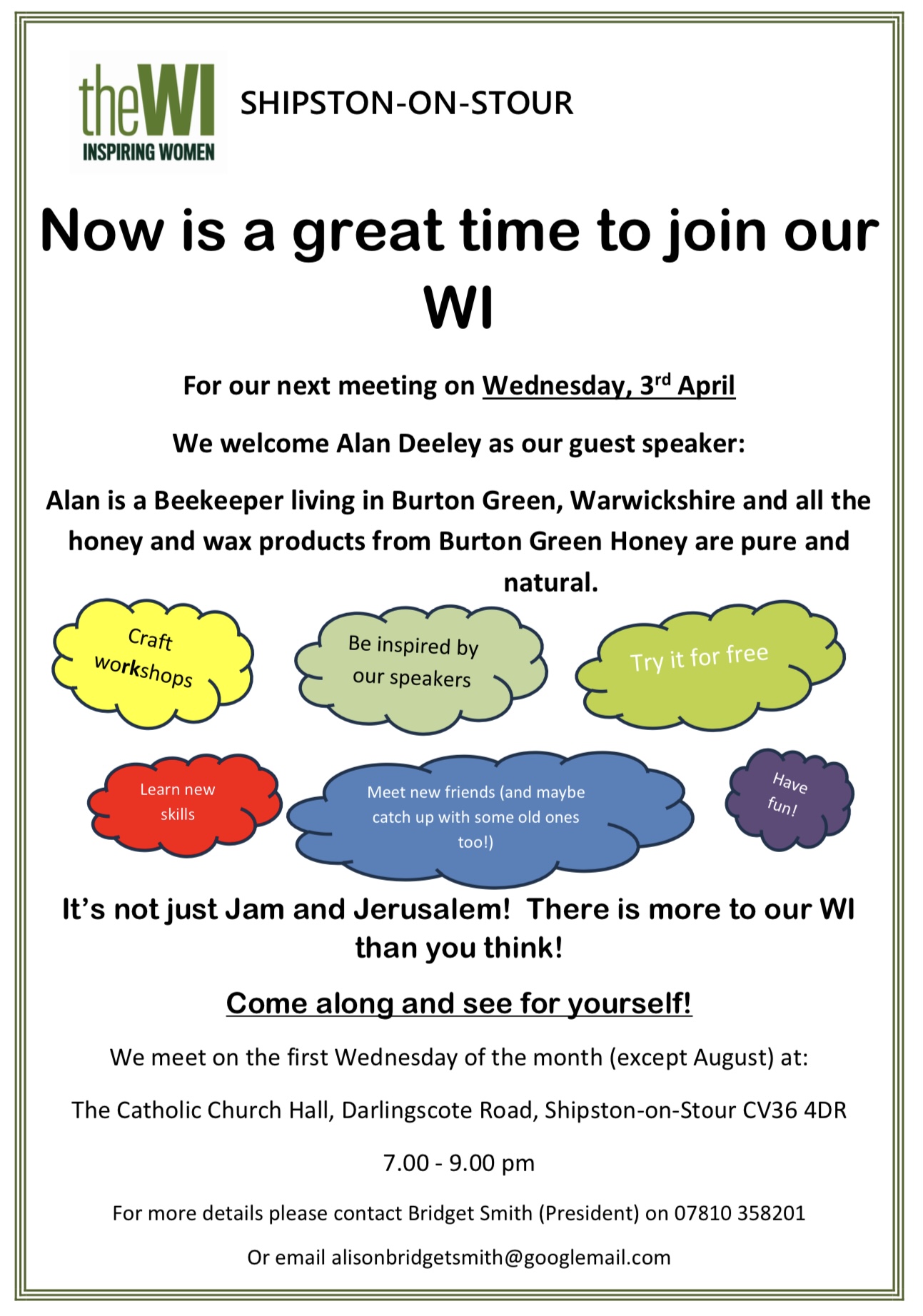 Shipston on Stour WI meeting - Wednesday 3 April