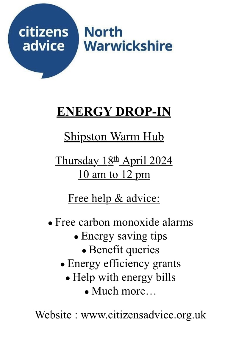 Citizens Advice Energy Drop-In at Shipston Community Warm Hub Thursday 18 April