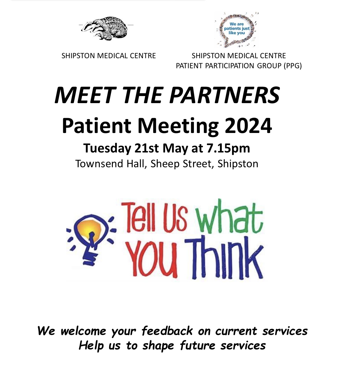Shipston Medical Centre Patient Meeting - Tuesday 21 May at Townsend Hall, Shipston on Stour