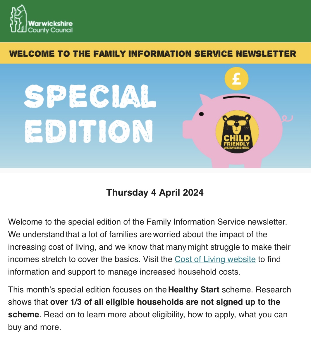 Family Information Service (FIS) Newsletter - Healthy Start Scheme Special Edition