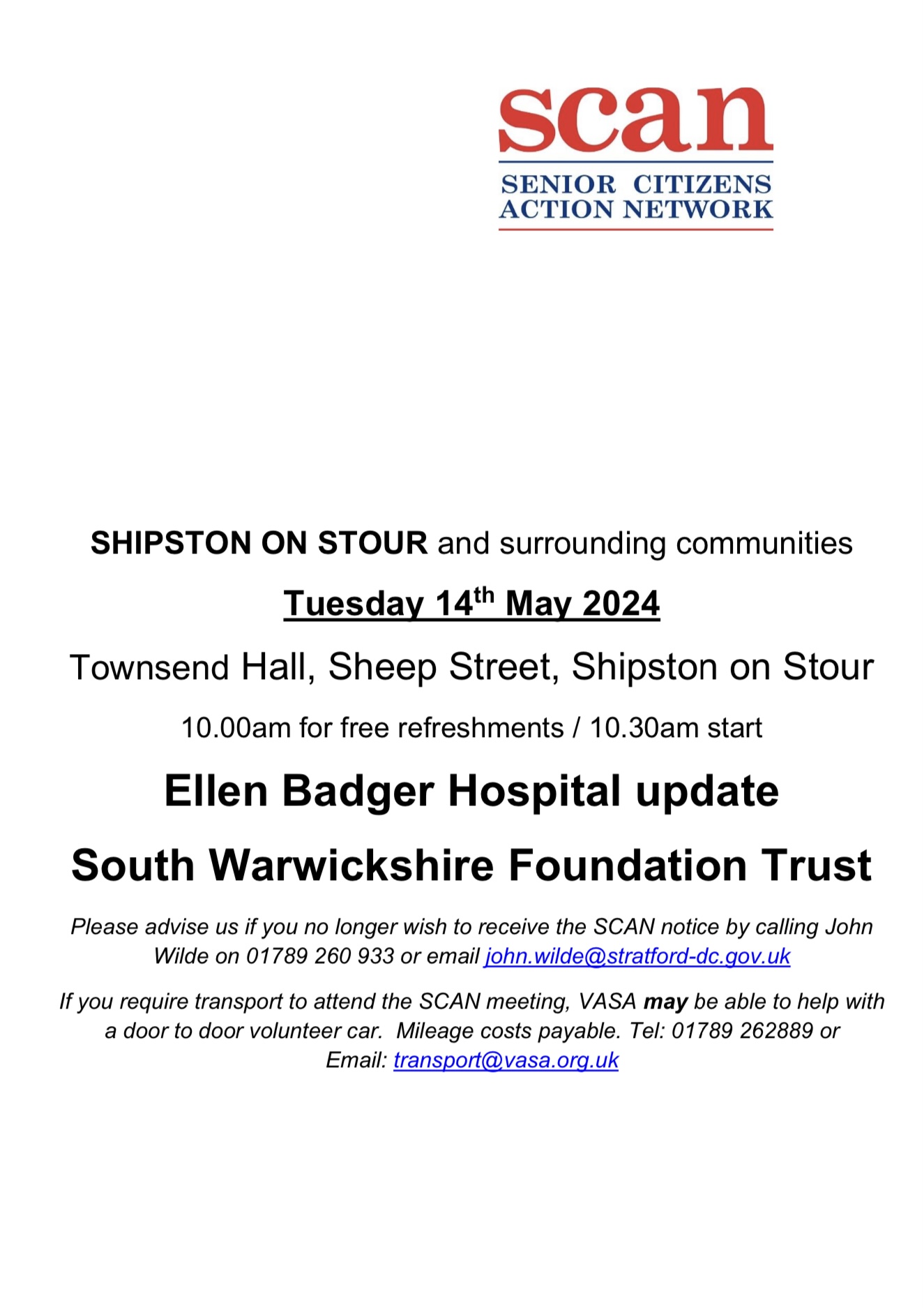 SCAN - Senior Citizens Action Network Tuesday 14 May