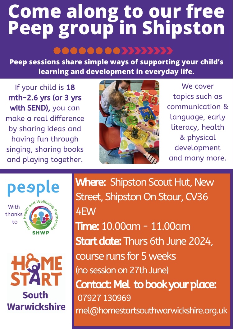 Home-Start South Warwickshire - FREE Peep Group in Shipston on Stour starting Thursday 6 June