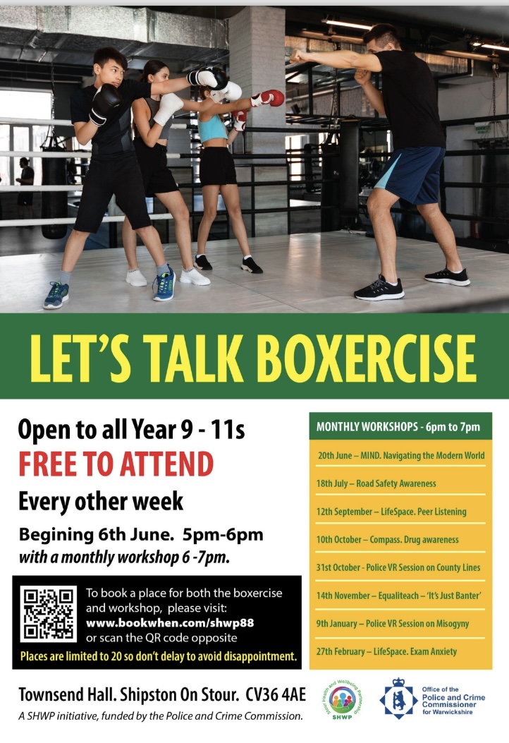 FREE Let's Talk Boxercise for School Years 9 - 11 at the Townsend Hall, Shipston on Stour from Thursday 6 June