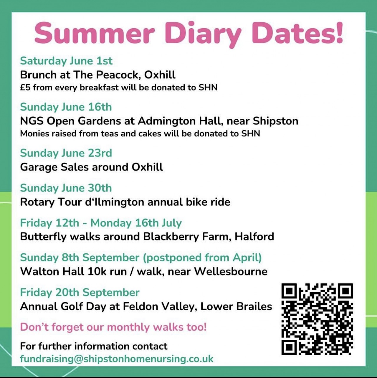 Shipston Home Nursing Summer Diary Dates