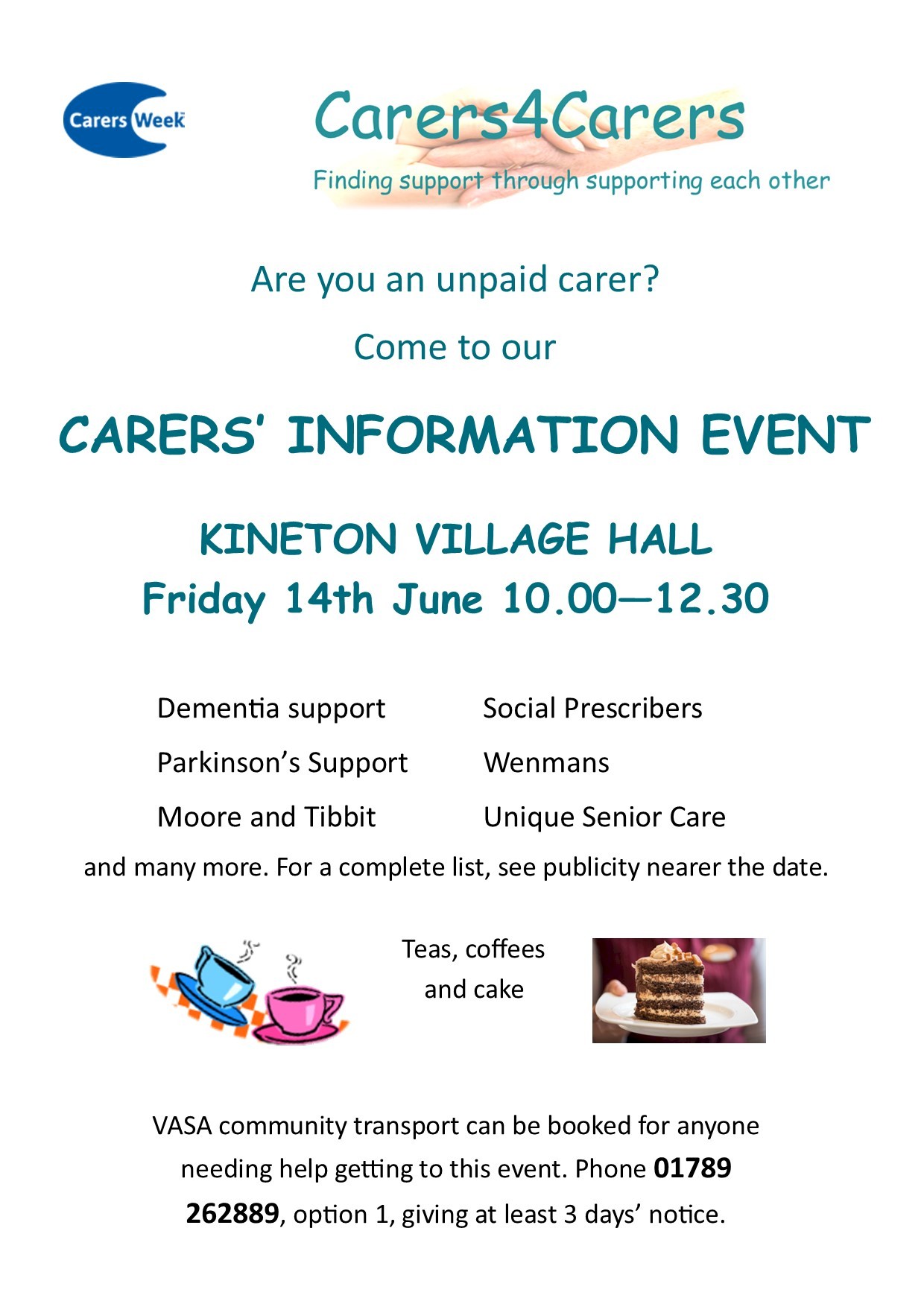 REMINDER: Carers' Information Event at Kineton Village Hall on Friday 14 June