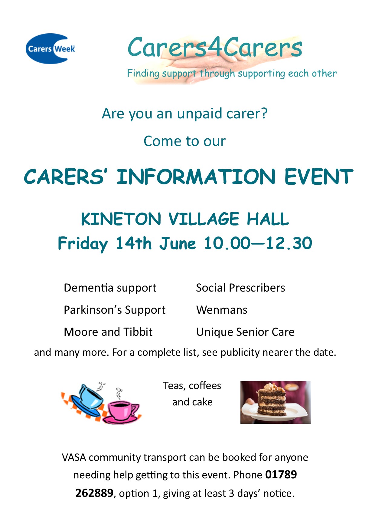 REMINDER: Carers' Information Event at Kineton Village Hall on Friday 14 June