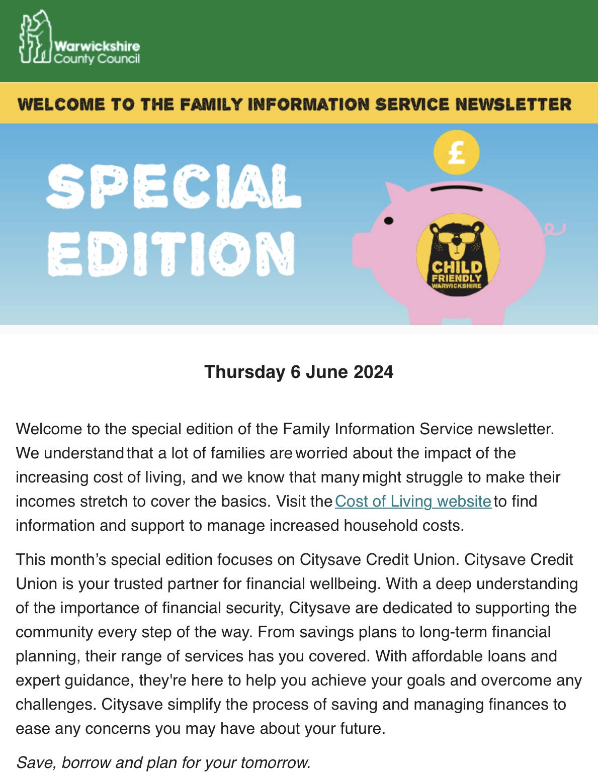 Family Information Service (FIS) Newsletter - Citysave Credit Union Special Edition