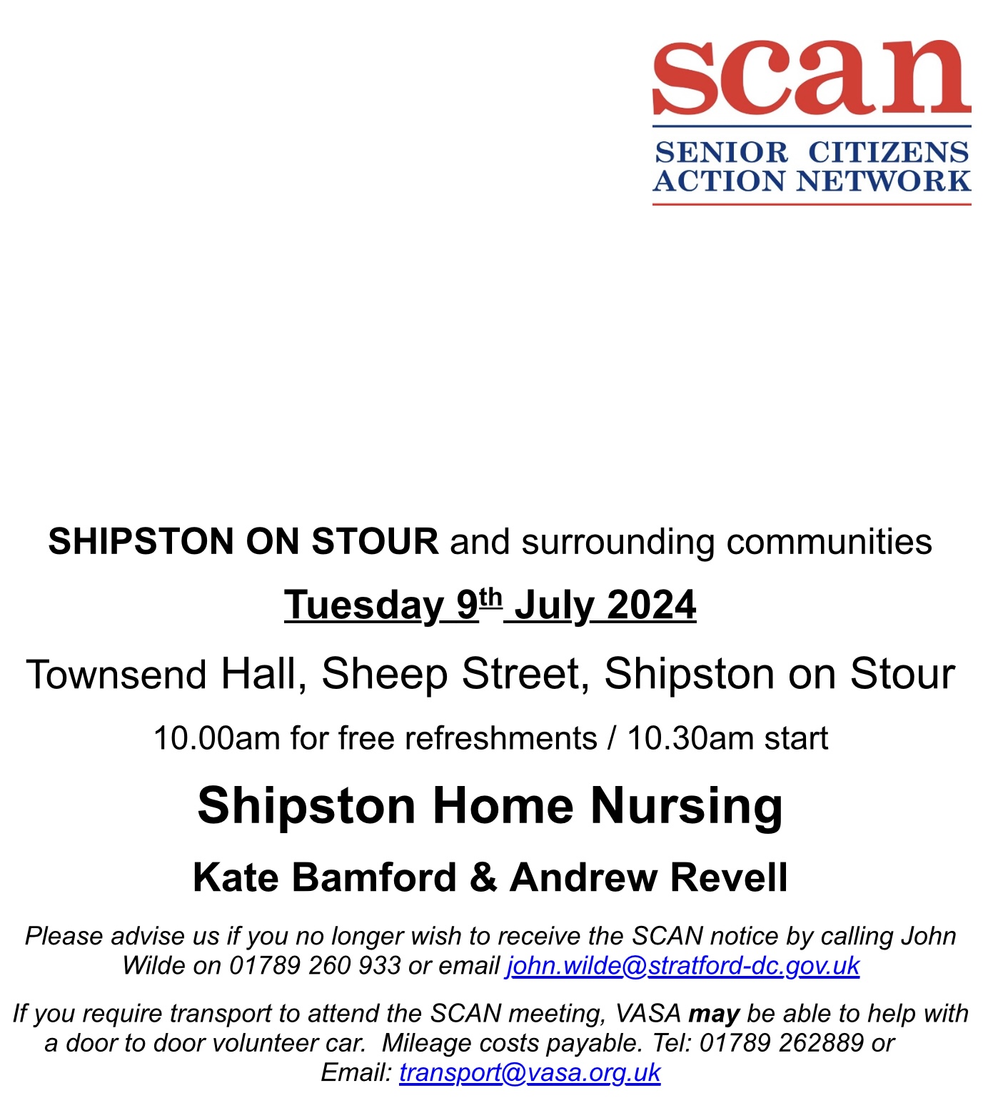 SCAN - Senior Citizens Action Network Tuesday 9 July
