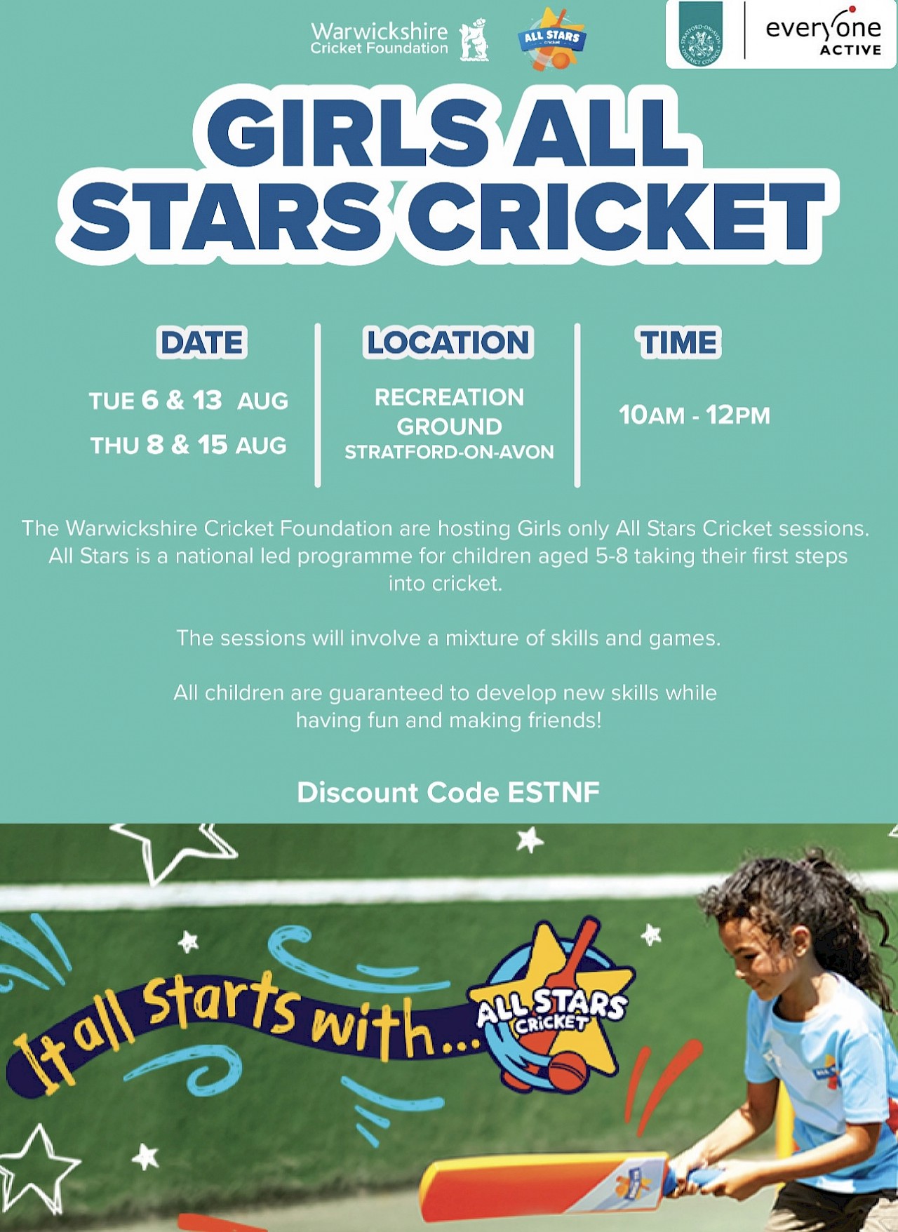 Girls All Stars Cricket in August at the Recreation Ground in Stratford on Avon