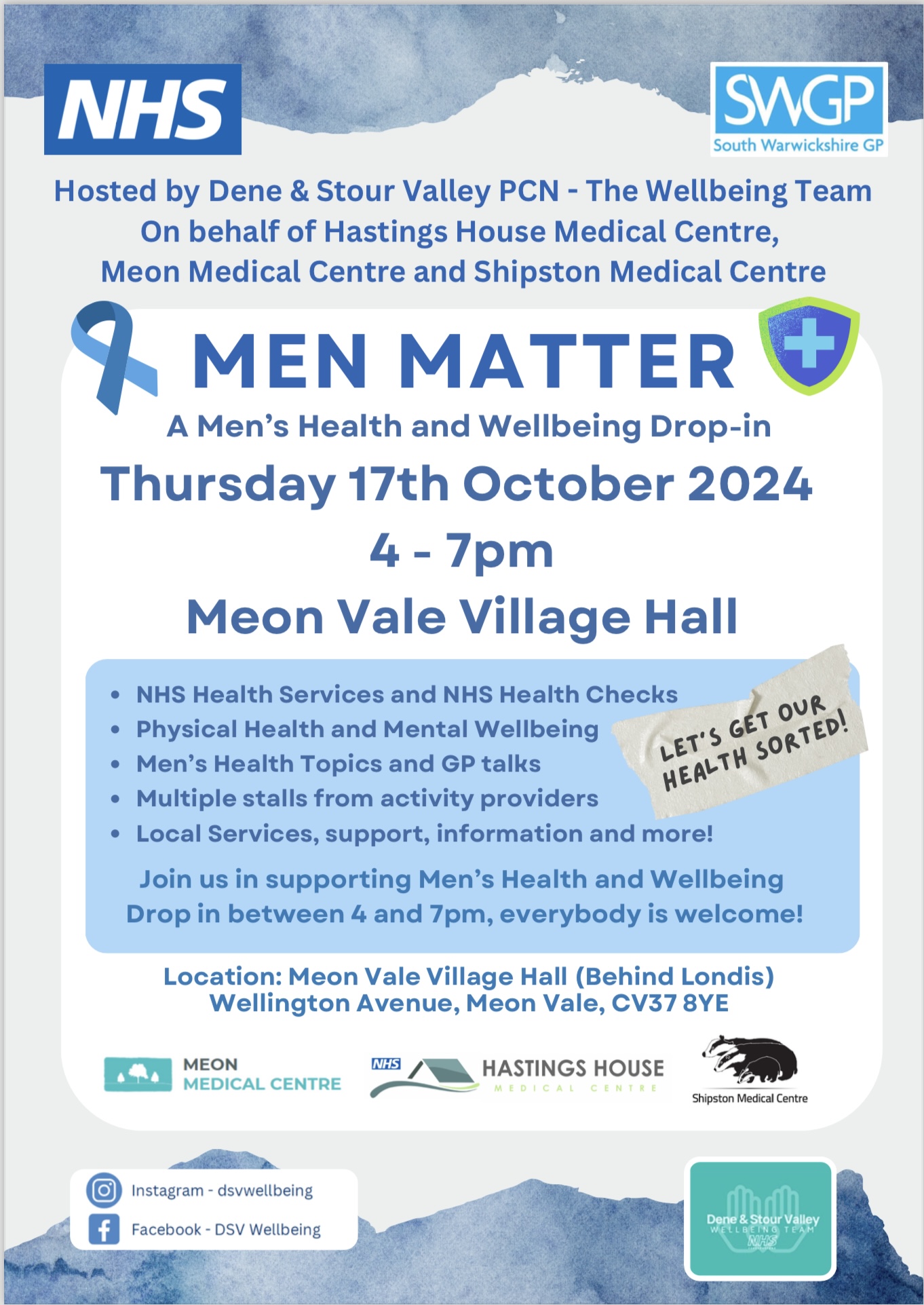 Men Matter - A Men's Health and Wellbeing Drop In at Meon Vale Village Hall on Thursday 17 October