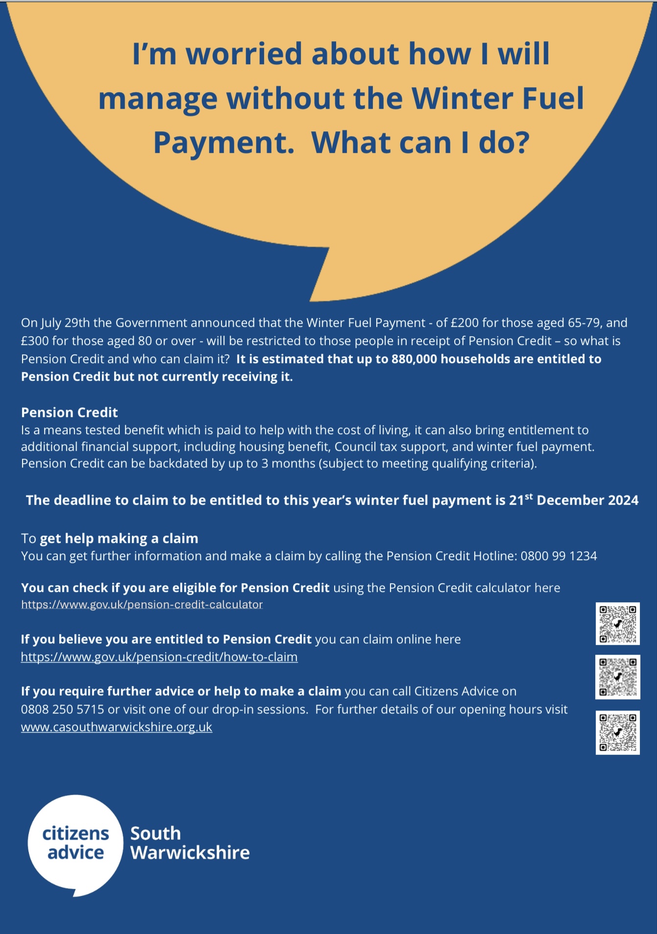 Citizens Advice South Warwickshire - Pension Credit Help