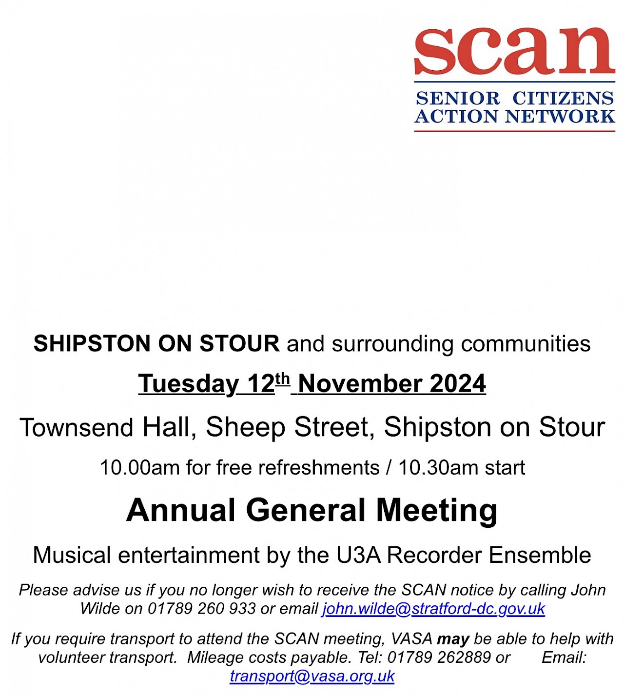 SCAN - Senior Citizens Action Network AGM Tuesday 12 November