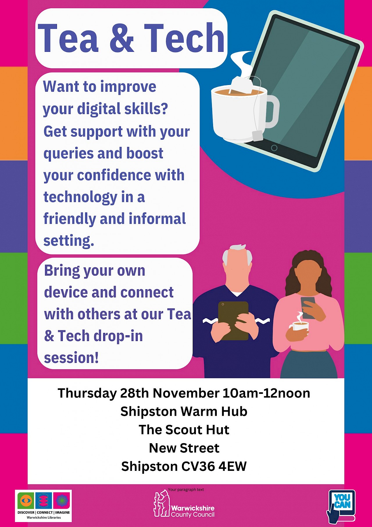 Tea and Tech Drop In Session at Shipston Community Warm Hub on Thursday 28 November