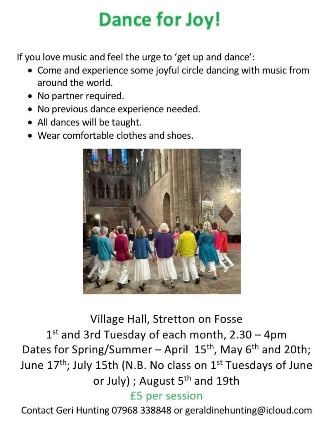 Dance for Joy at Stretton on Fosse Village Hall dates for Spring/Summer 2025