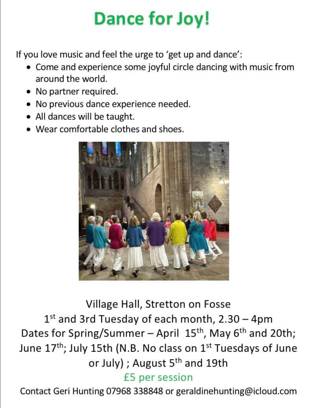 Dance for Joy at Stretton on Fosse Village Hall dates for Spring/Summer 2025