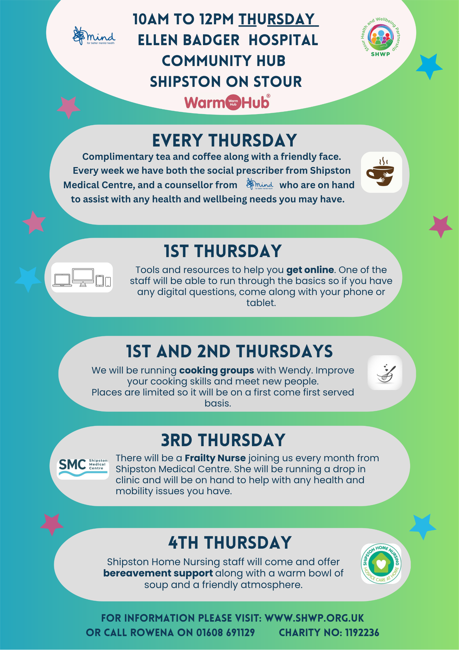 Shipston Community Warm Hub at the Ellen Badger Hospital, Stratford Road, Shipston on Stour