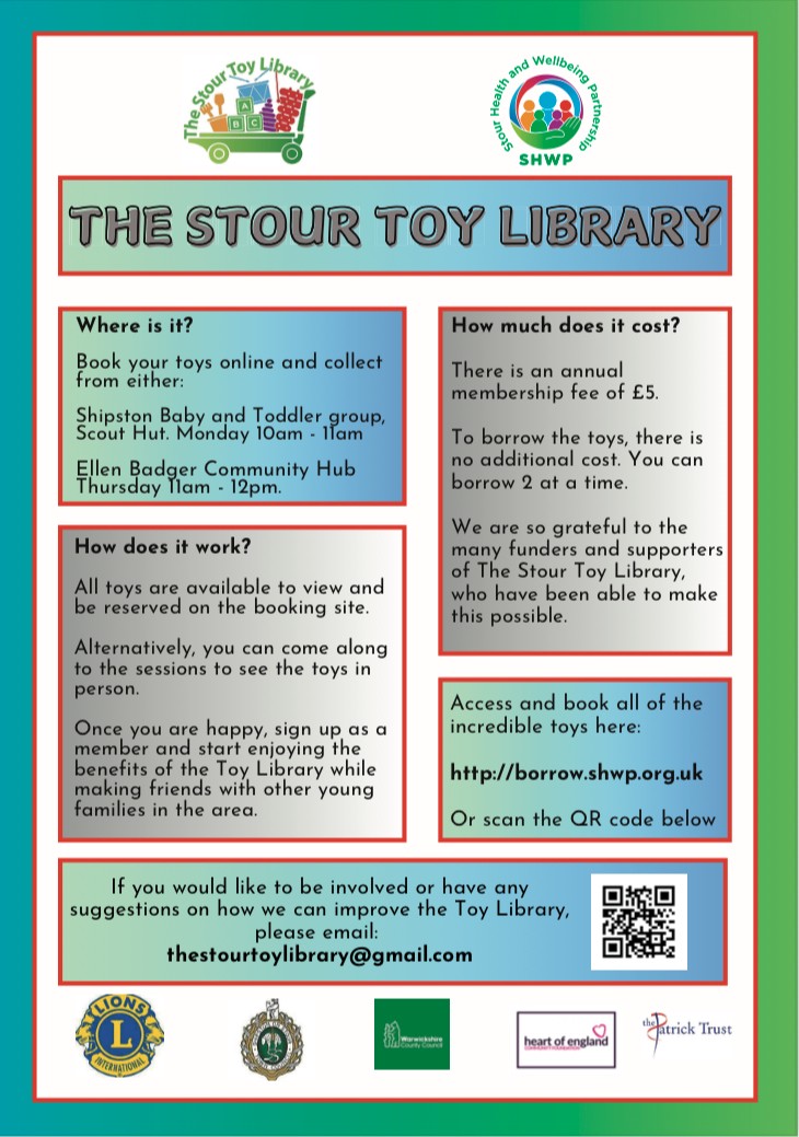 The Stour Toy Library Click and Collect Service at the Ellen Badger Hospital, Stratford Road, Shipston on Stour