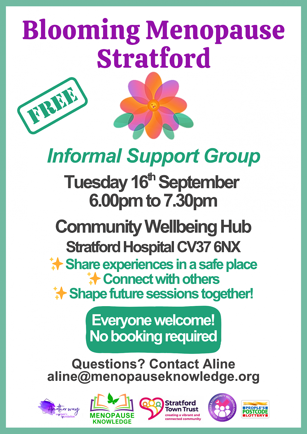 FREE Menopause Informal Support Group at Stratford Hospital on Tuesday 16 September