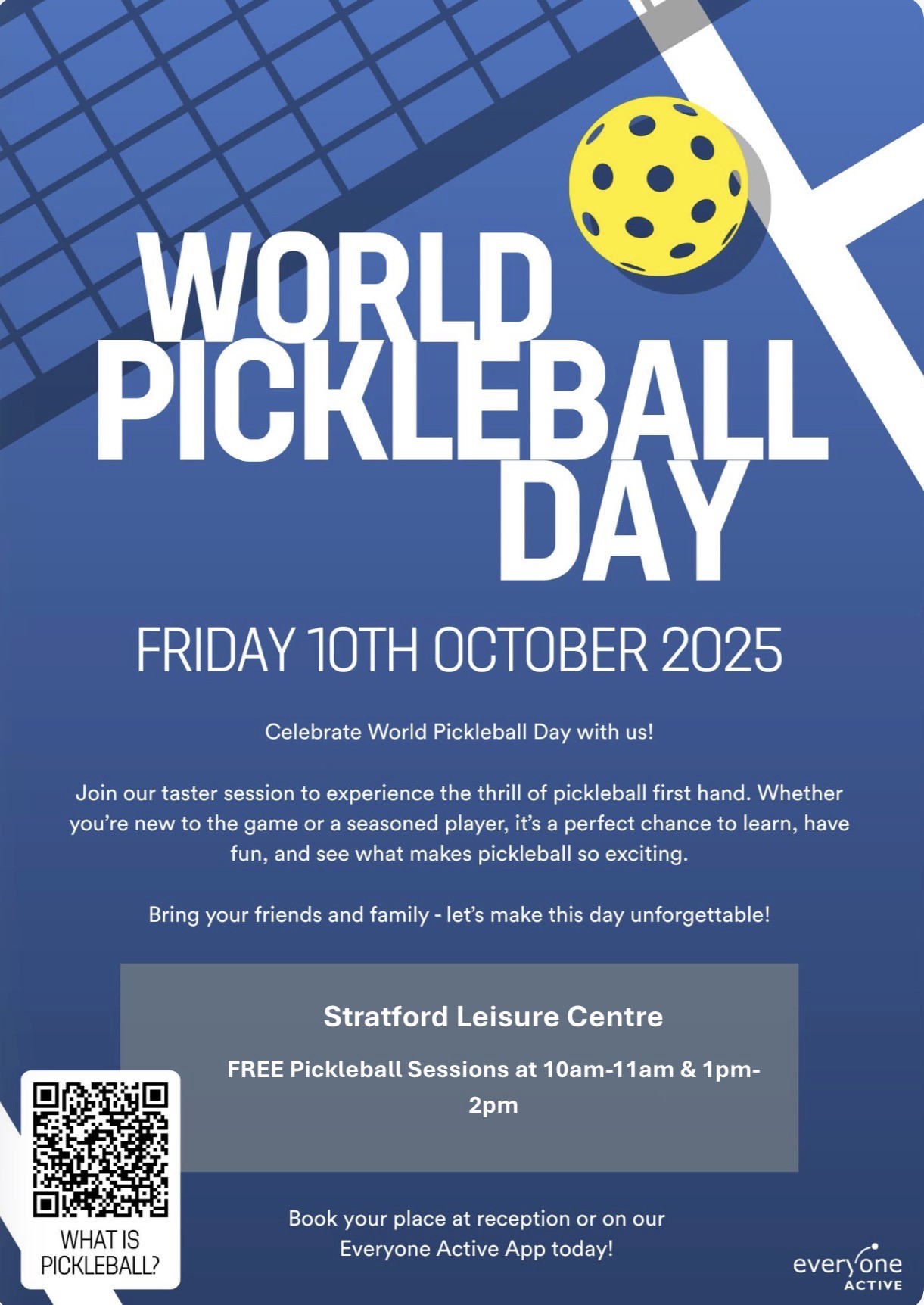 FREE Pickleball Taster Sessions at Stratford Leisure Centre on Friday 10 October