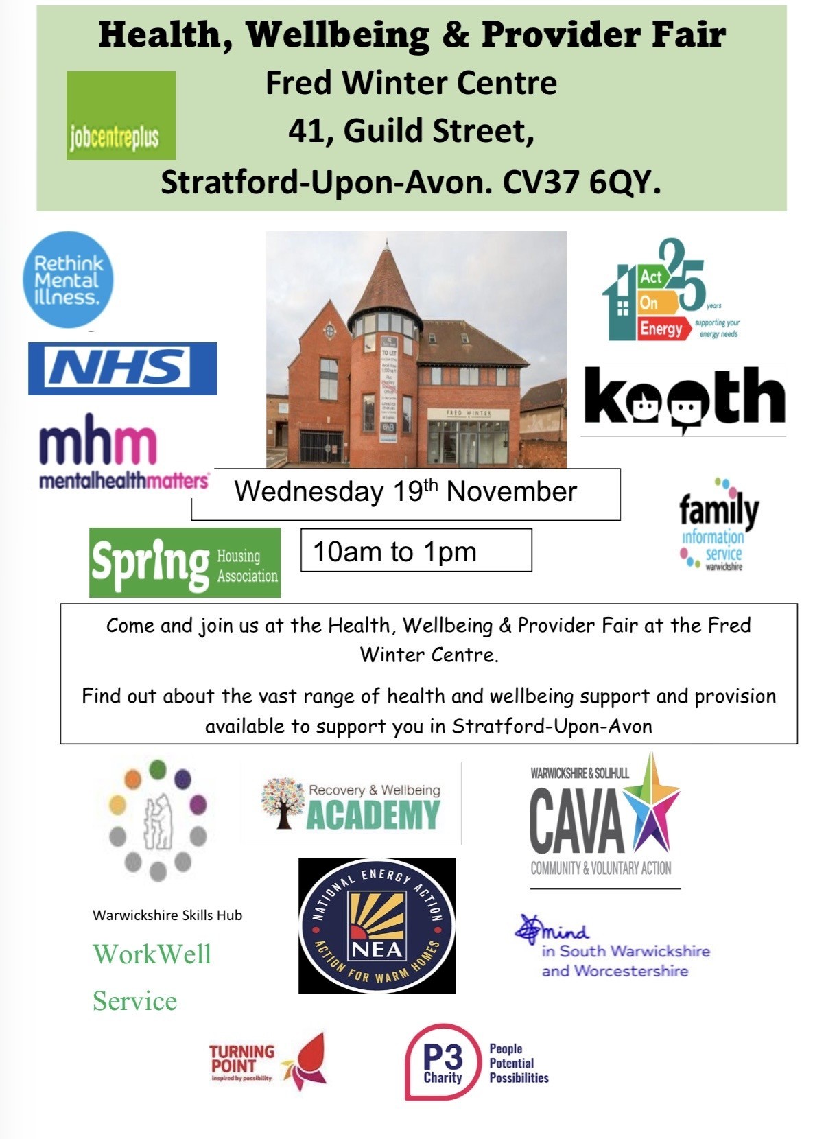 Health, Wellbeing and Provider Fair in Stratford upon Avon on Wednesday 19 November