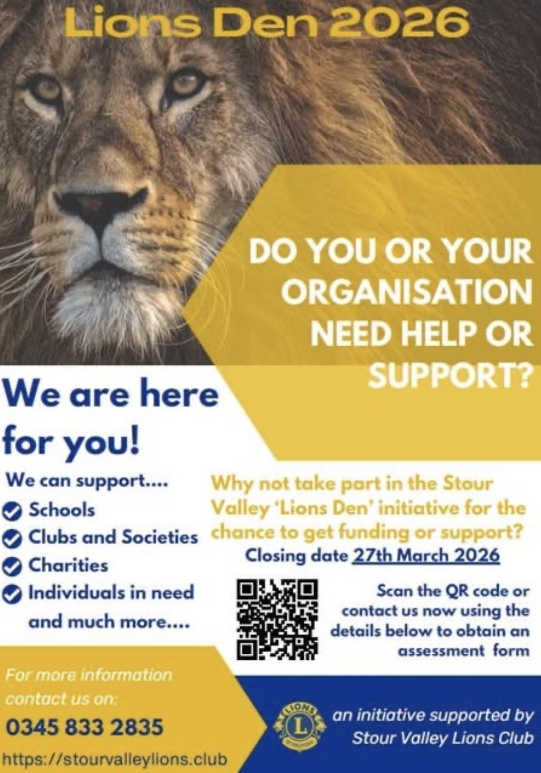 Does Your Organisation Need Help or Support - Why not apply to the Lions Den 2026