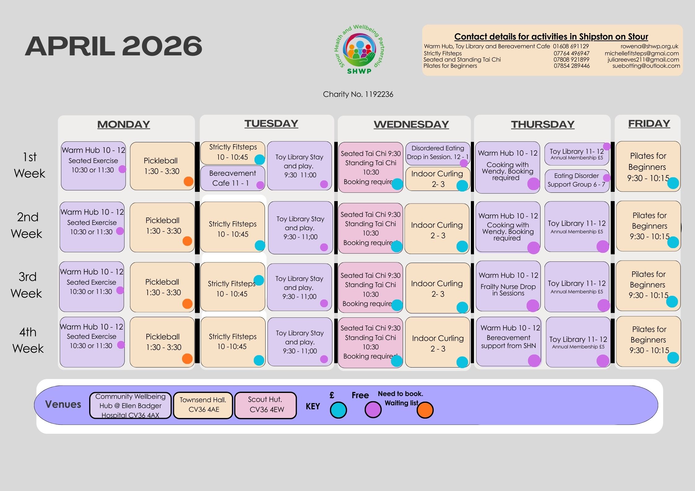 Stour Health and Wellbeing Activities in Shipston on Stour April 2026